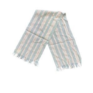Vintage Keith Haywood Handwoven Silk & Wool Scarf Blue & White Stripes Fringe De